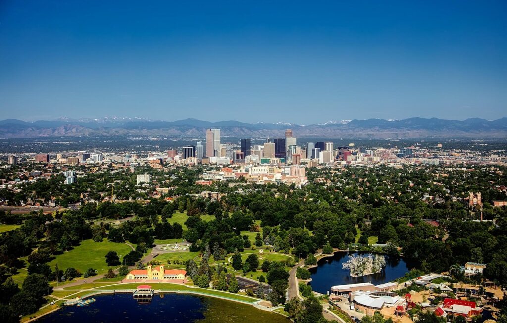 denver, colorado, city, urban, cityscape, skyline, buildings, trees, public park, mountains, scenic, lake, nature, water, blue park, denver, denver, denver, denver, denver